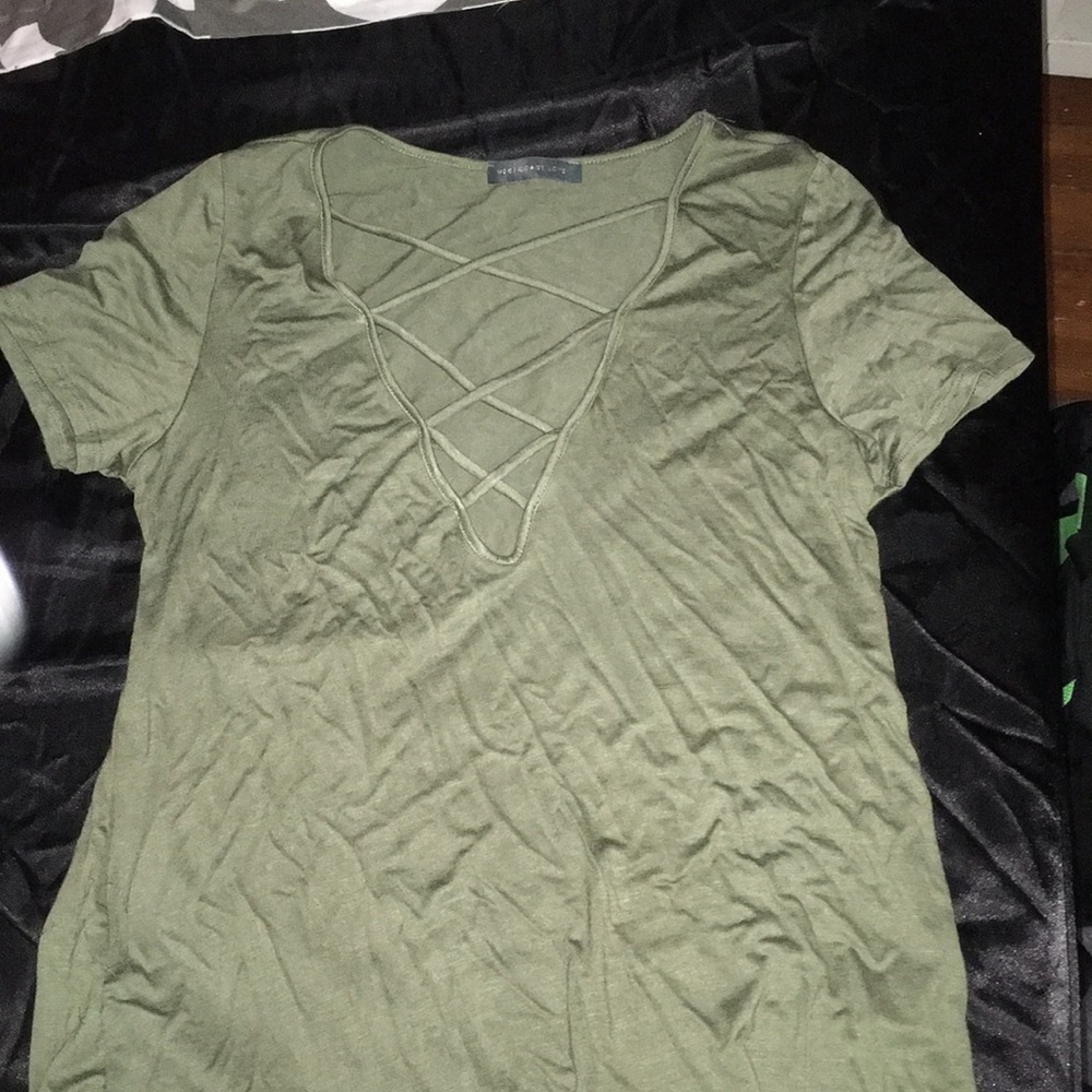 Green Deep V neck Shirt